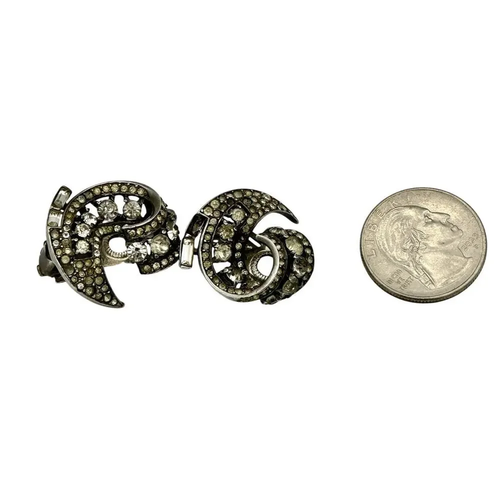 Vintage Sterling Statement Clip On Earrings Pat Pended (Crown Trifari?) Read